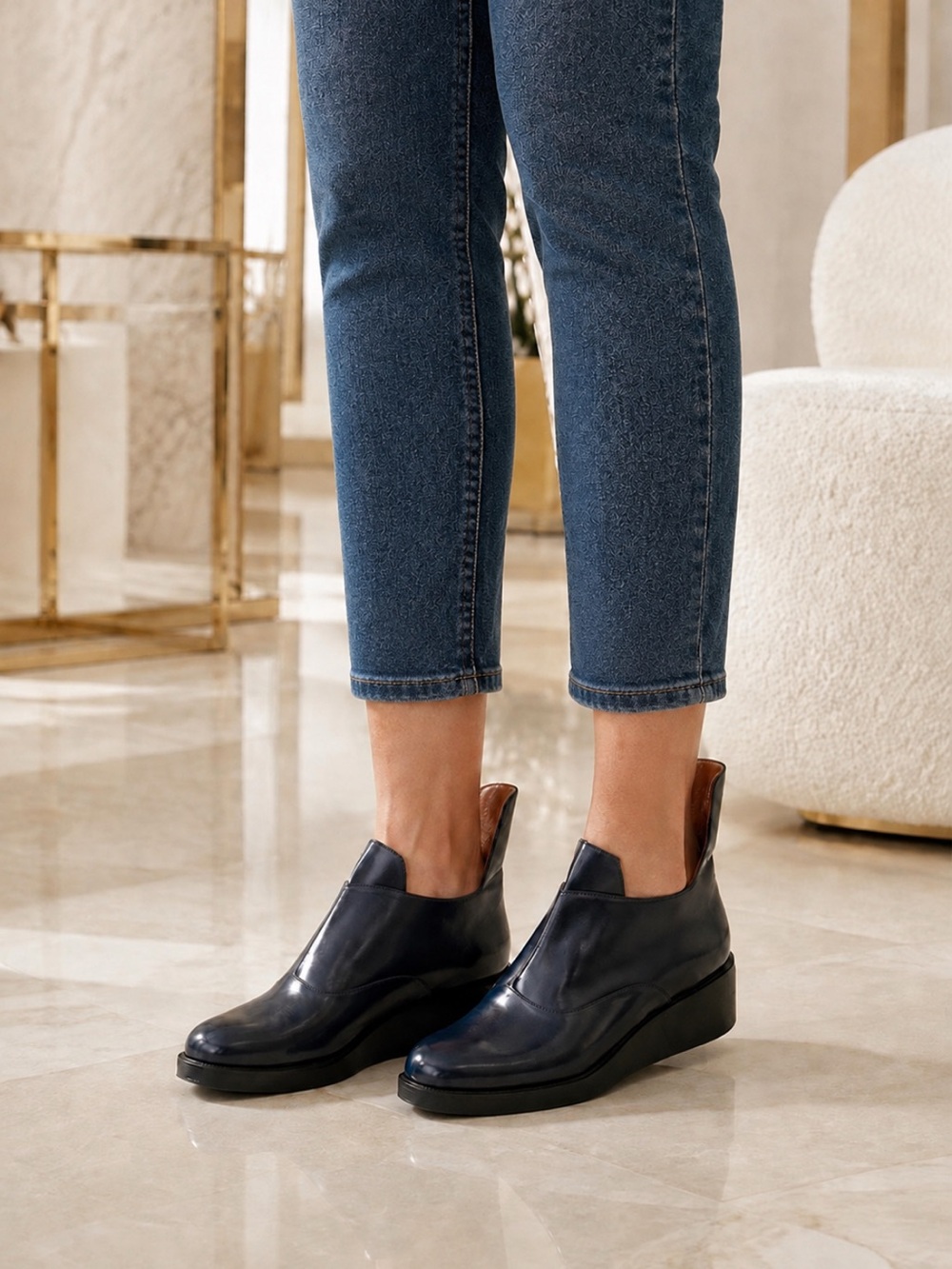 Beautiful IBIZA Jeffrey Campbell Navy Leather Wedges❤️8.5